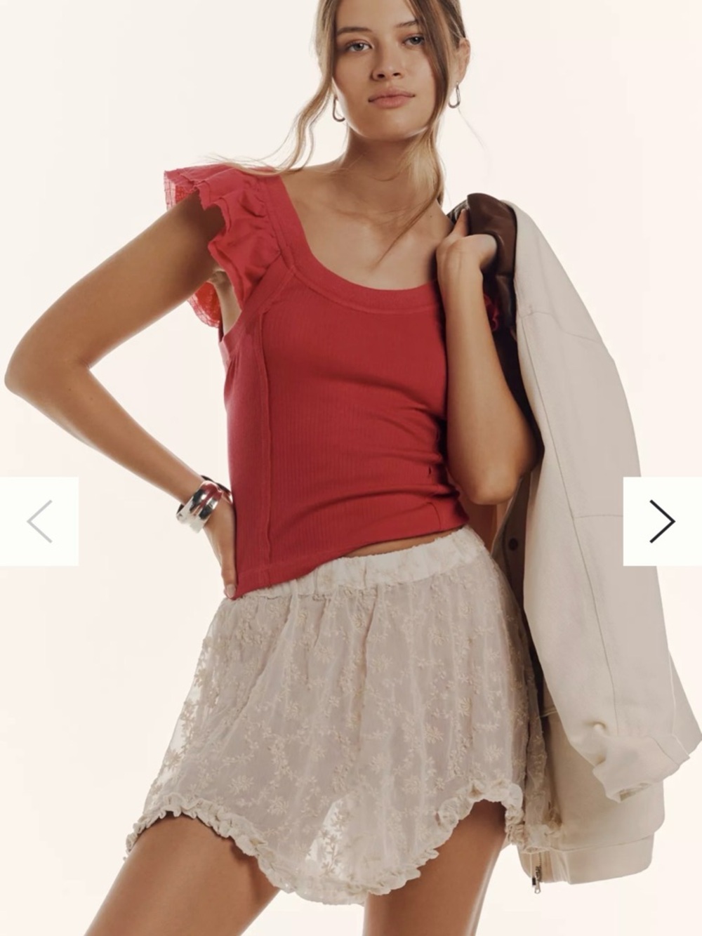 Pilcro Ribbed Tank with Ruffle Trim - Bright Pink